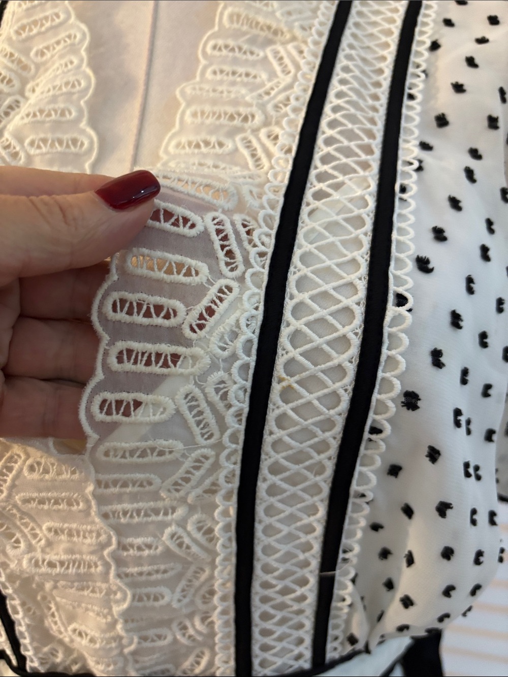 Self-Portrait White Mini Dress with Black Polka Dots and Trim, US8 - Picture 9 of 14
